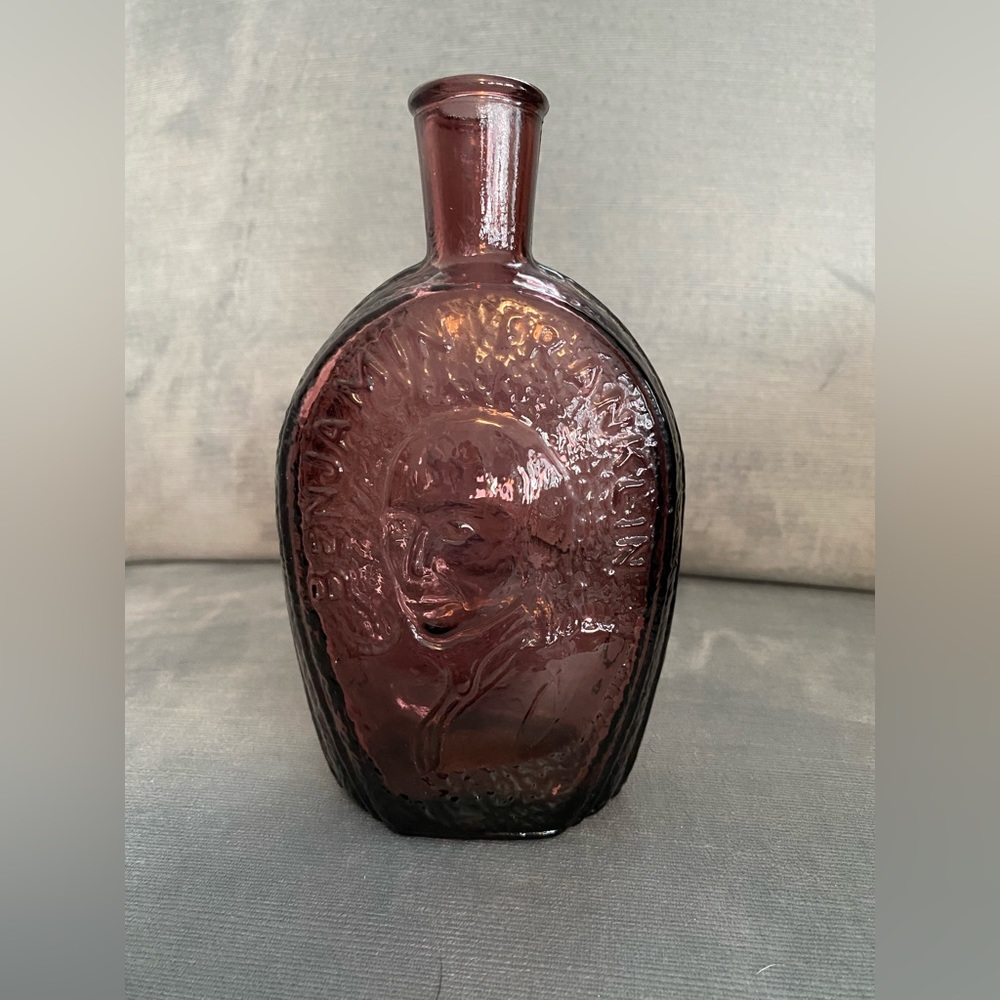 Vintage Wheaton, NJ, Benjamin Franklin, 1888 Glass House Decanter plum